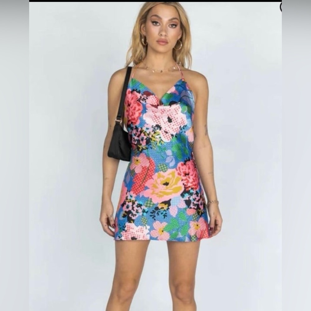 NWT Princess Polly Floral Satin Mini Open Back Dress, Going Out Dress